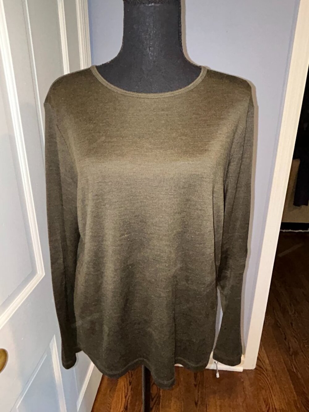 Lauren Ralph Lauren Silk Wool Knit Long Sleeve Top, dark green, Ladies L